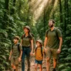 Turistas fazendo uma trilha em Peruíbe